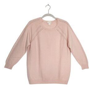 J. Crew Vintage Italian Cashmere Pointelle 3/4 Sleeve Sweater in Pink - Sz M